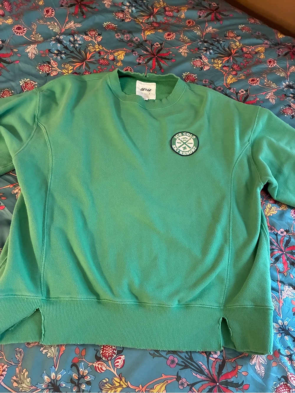 aerie Green Crewneck Sweatshirt with Chest Patch